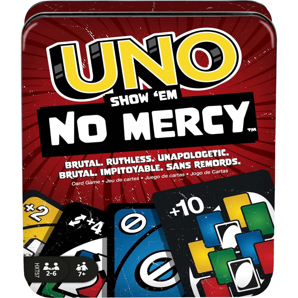 Mattel Games UNO Show ‘em No Mercy Card Game in Storage & Travel Tin for Kids, Adults & Family Night