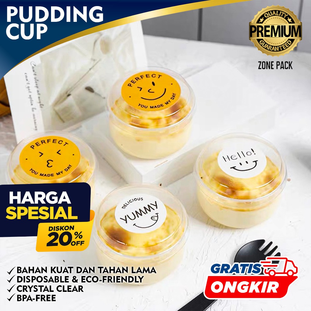 [ 10 PCS ] Pudding Cup Bulat + Tutup | Gelas Cup Pudding Bulat  | Cup Pudding Mika Gelas Jelly | Cet