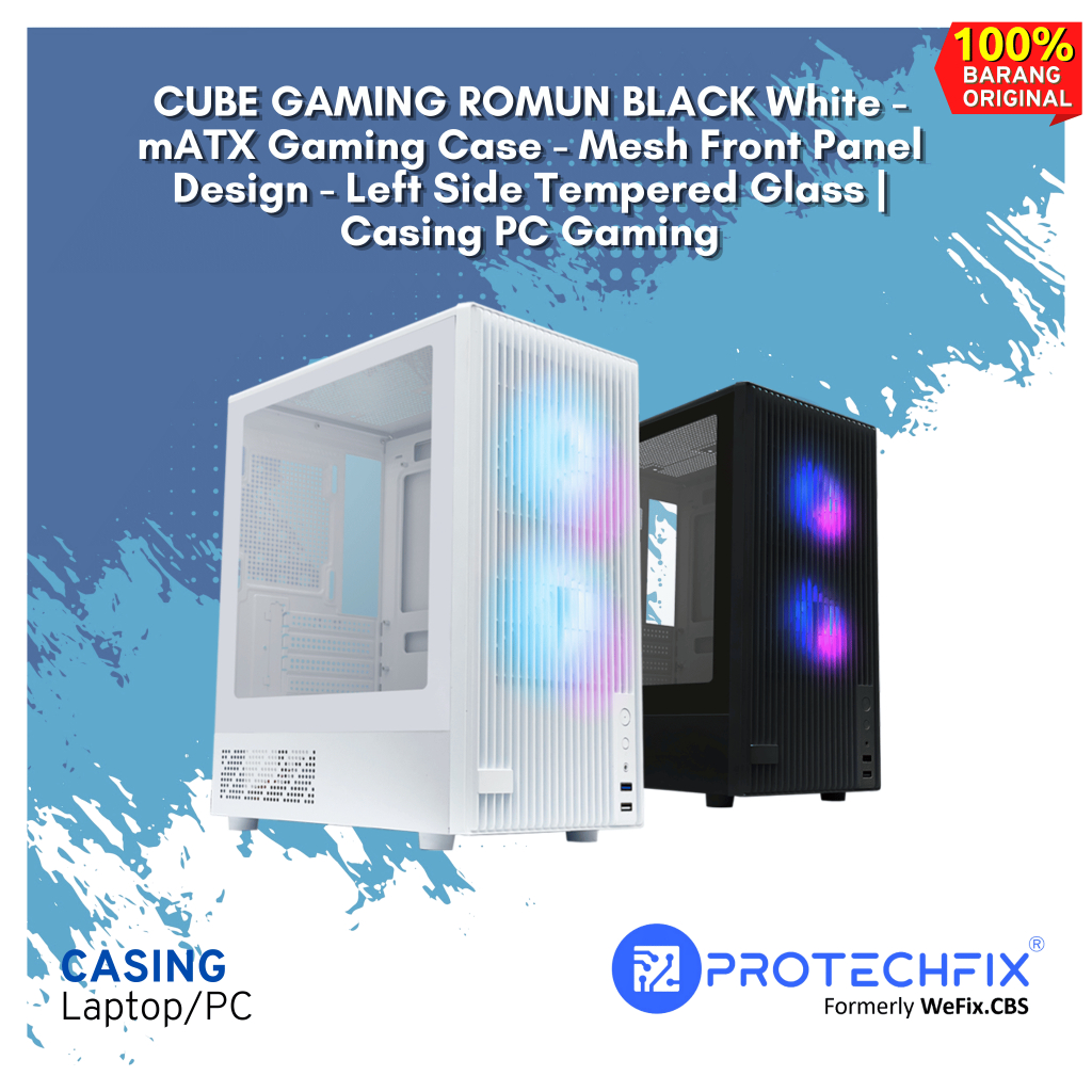 CUBE GAMING ROMUN BLACK White - mATX Gaming Case - Mesh Front Panel Design - Left Side Tempered Glas