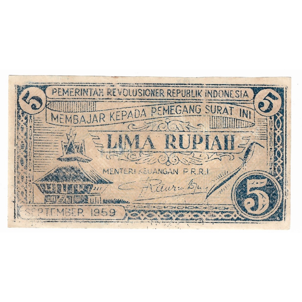 Uang Kuno PRRI 5 Rupiah Original Asli