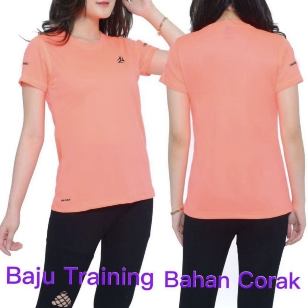 Kaos Training Wanita Lengan Pendek Bahan Corak 1