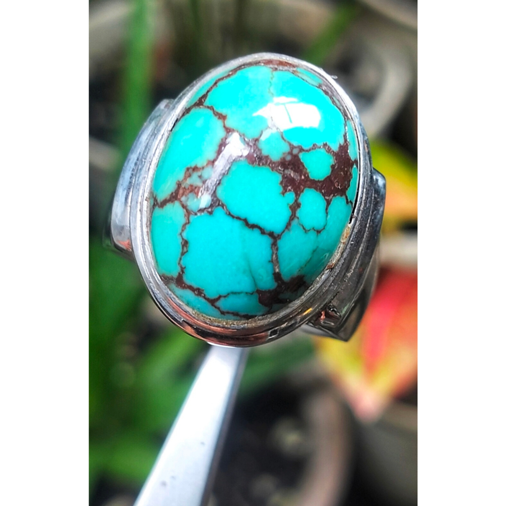 Batu Pirus Mesir Biru Natural Serat Hitam