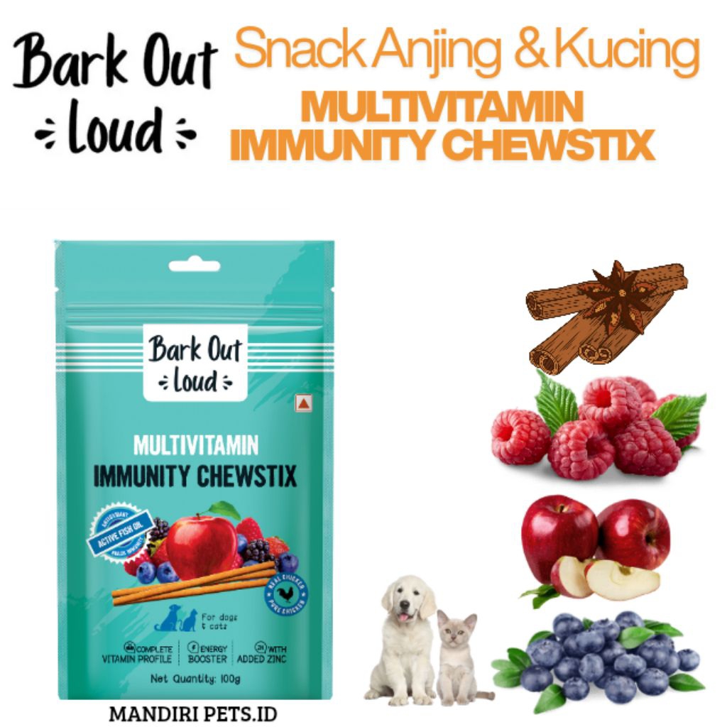 Snack Kucing & Anjing Bark Out Loud Multivitamin Immunity Chewstix - Snack Kucing Multivitamin