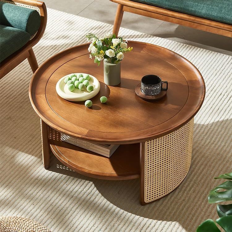 Coffee Table Rattan Wooden Round / Coffee Table Simple Style Retro Rattan / Round Low Table / Tea Ta