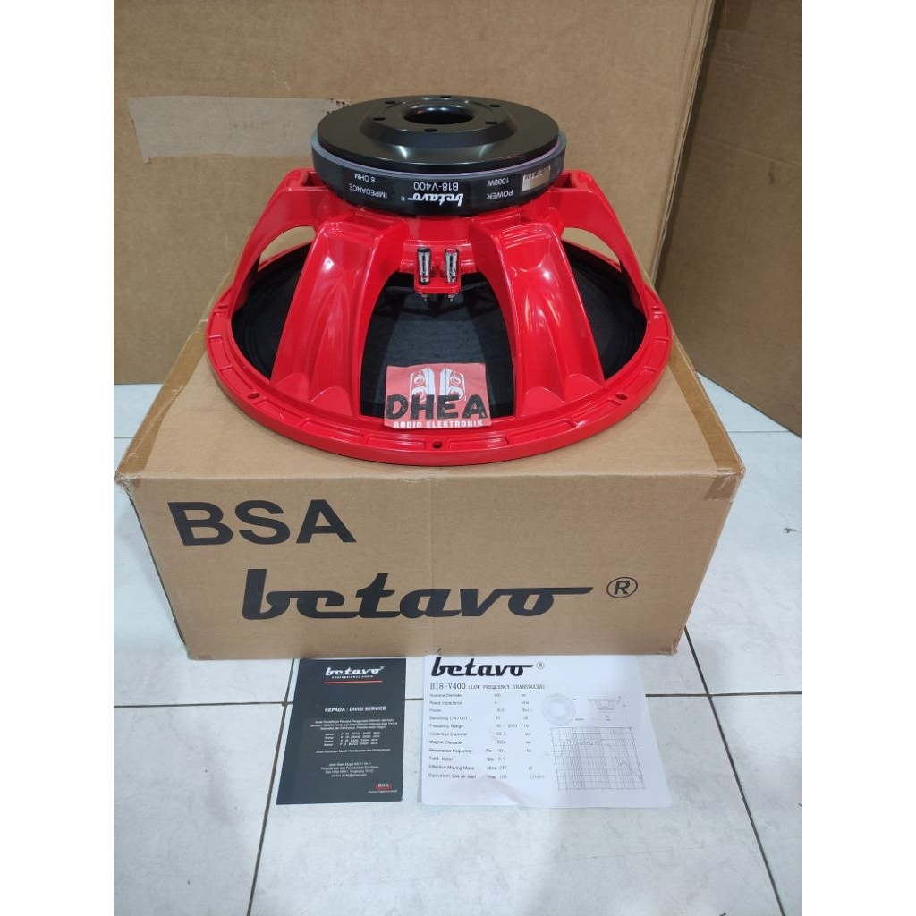 Speaker Component BETAVO B18-V400 Red series Original 18 inch Sub Low 1000 Watt Coil 4 in Daun Coati