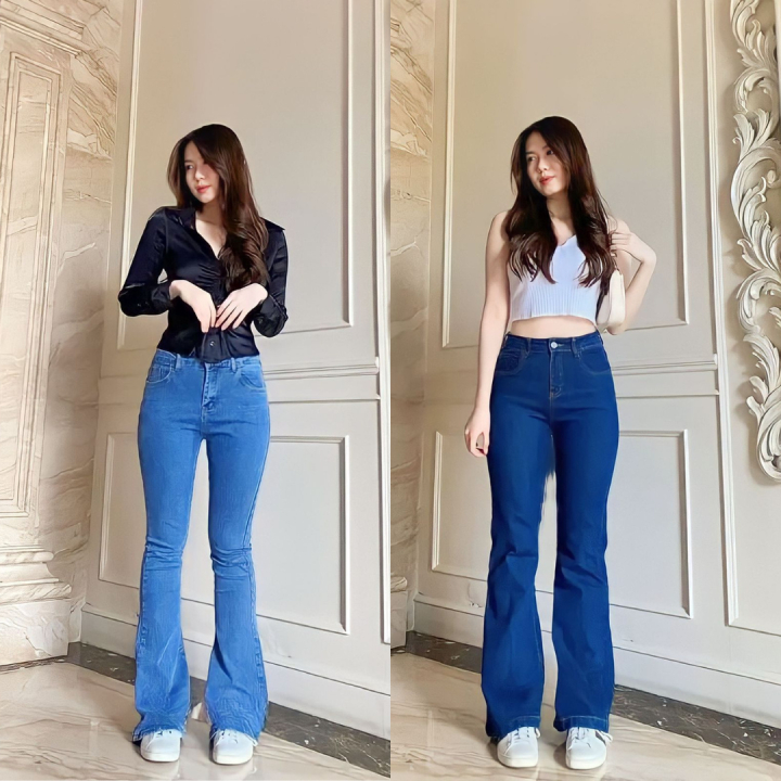 Highwaist Cutbray Jeans Wanita Streach - Celana Cutbray Jeans Highwaist Wanita Streach Kekinian