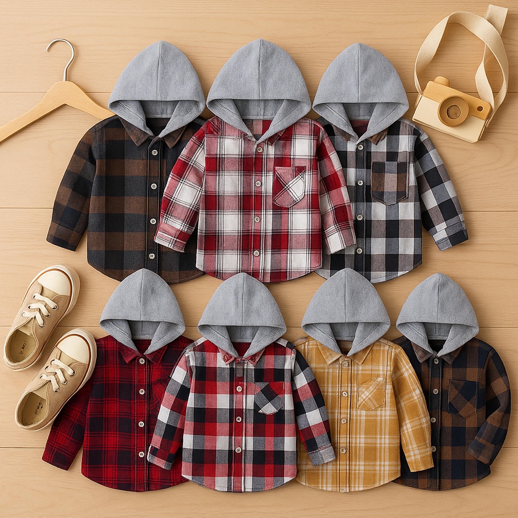 baju kemeja anak laki laki lengan panjang motif kotak kotak flanel usia 2-10 hoodie