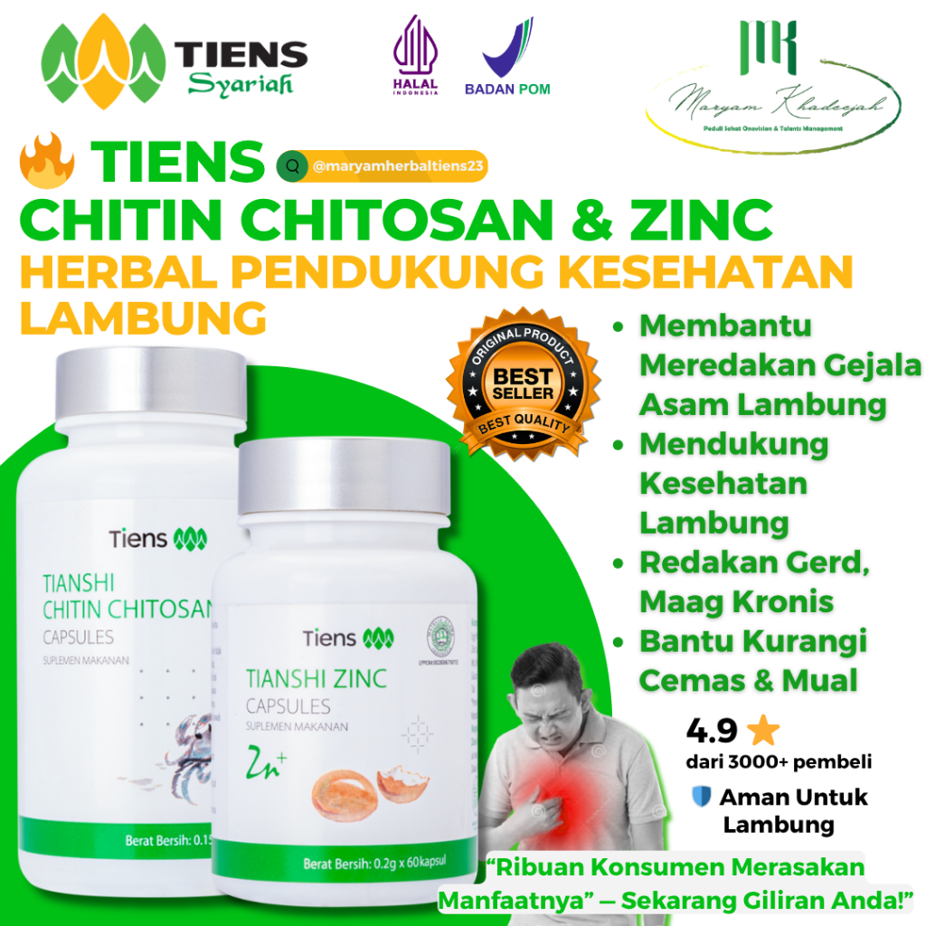[Paket Lengkap] Herbal Cina Untuk Asam Lambung Kronis/Gerd/Maag/Gastritis Tiens Chitosan & Zinc
