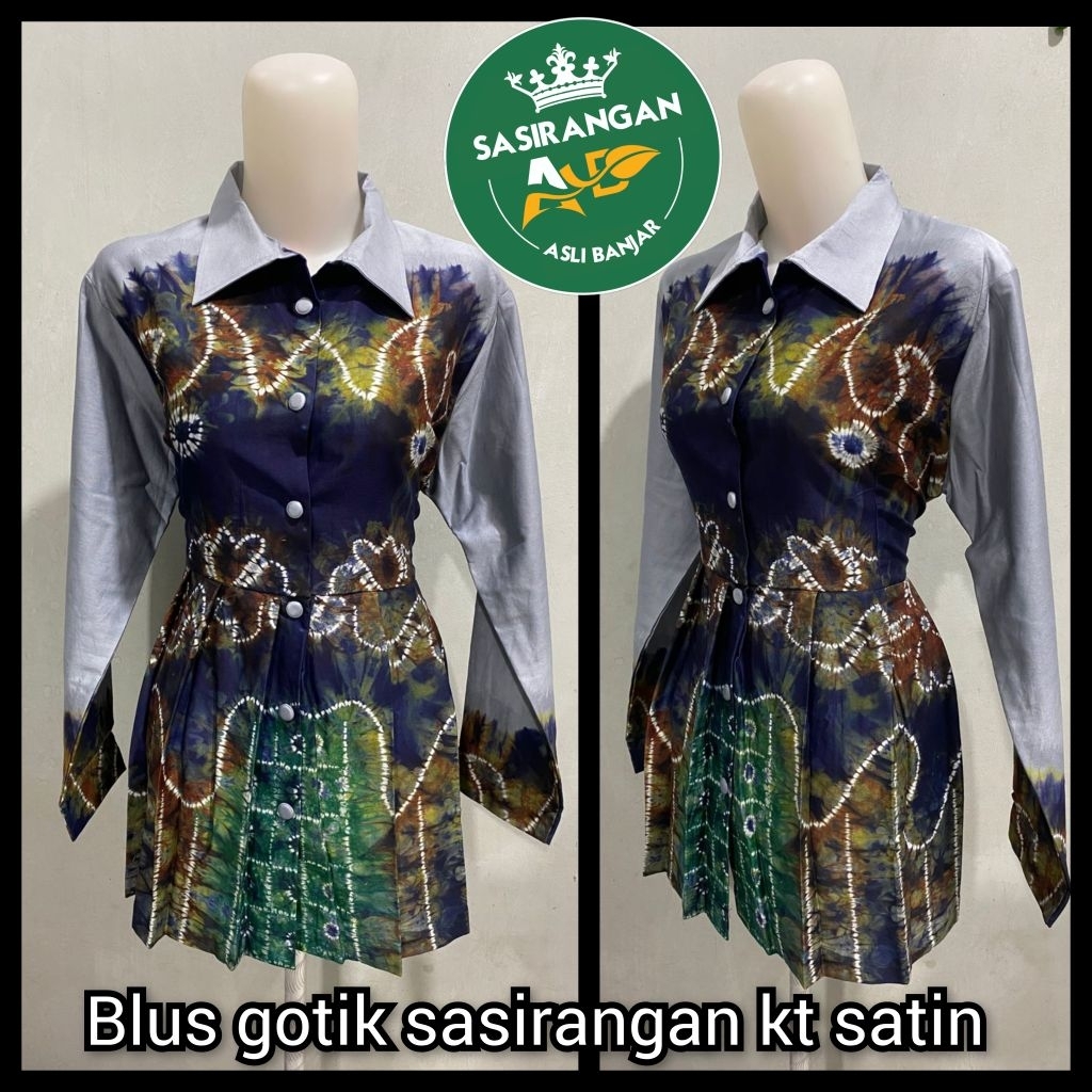 blus sasirangan wanita warna dasar biru malam / biru dongker