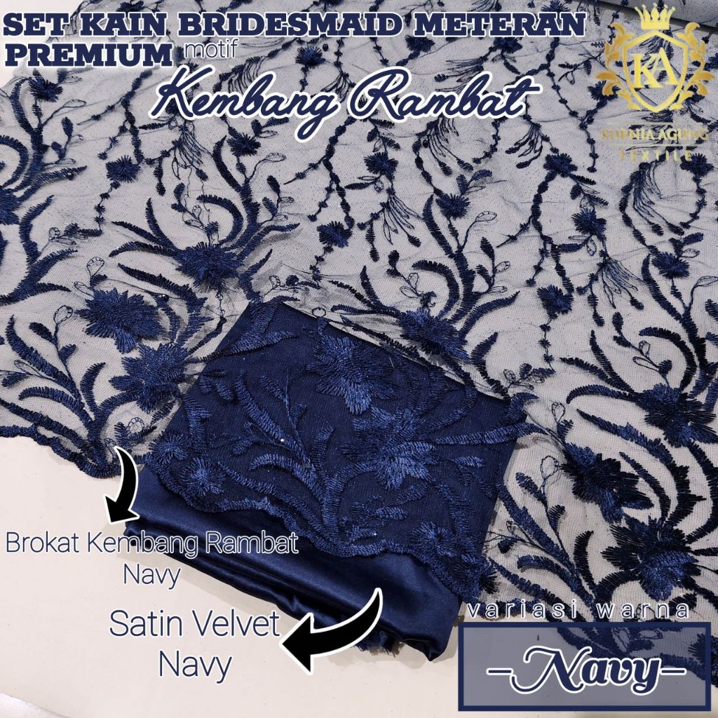 ½ meter Set Kain Bridesmaid Brokat + Satin Warna NAVY Motif Etnik Sapto Sumba Premium Mewah Meteran