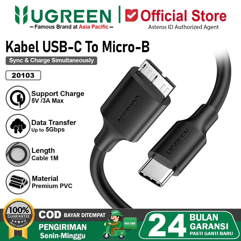 UGREEN Original Kabel Micro USB 3.0 Type C Male to Micro B untuk Samsung / Notebook 20103