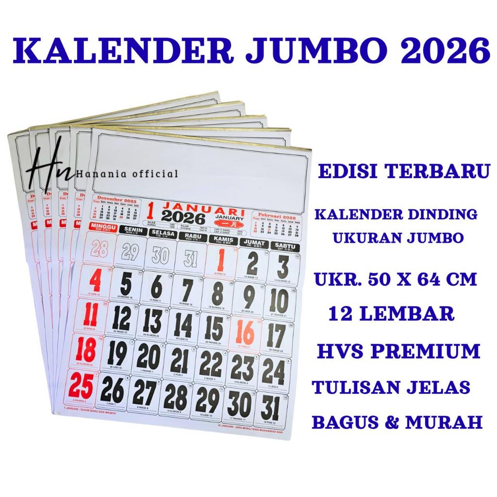 KALENDER HARIAN JUMBO TAHUN 2026 ATAU KALENDER DINDING JUMBO TAHUN 2026