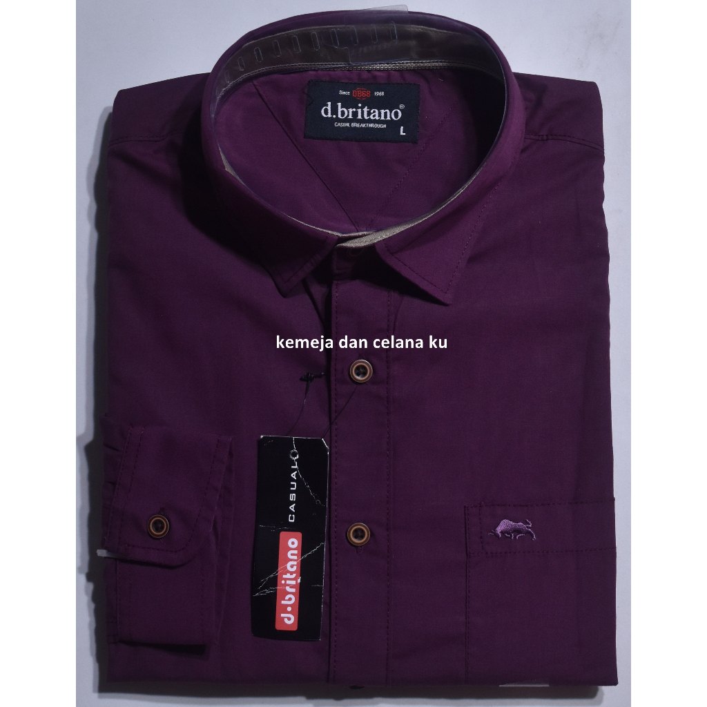 Kemeja Pria D.BRITANO Lengan Panjang Plum Polos LEC 13 #Kemeja Murah
