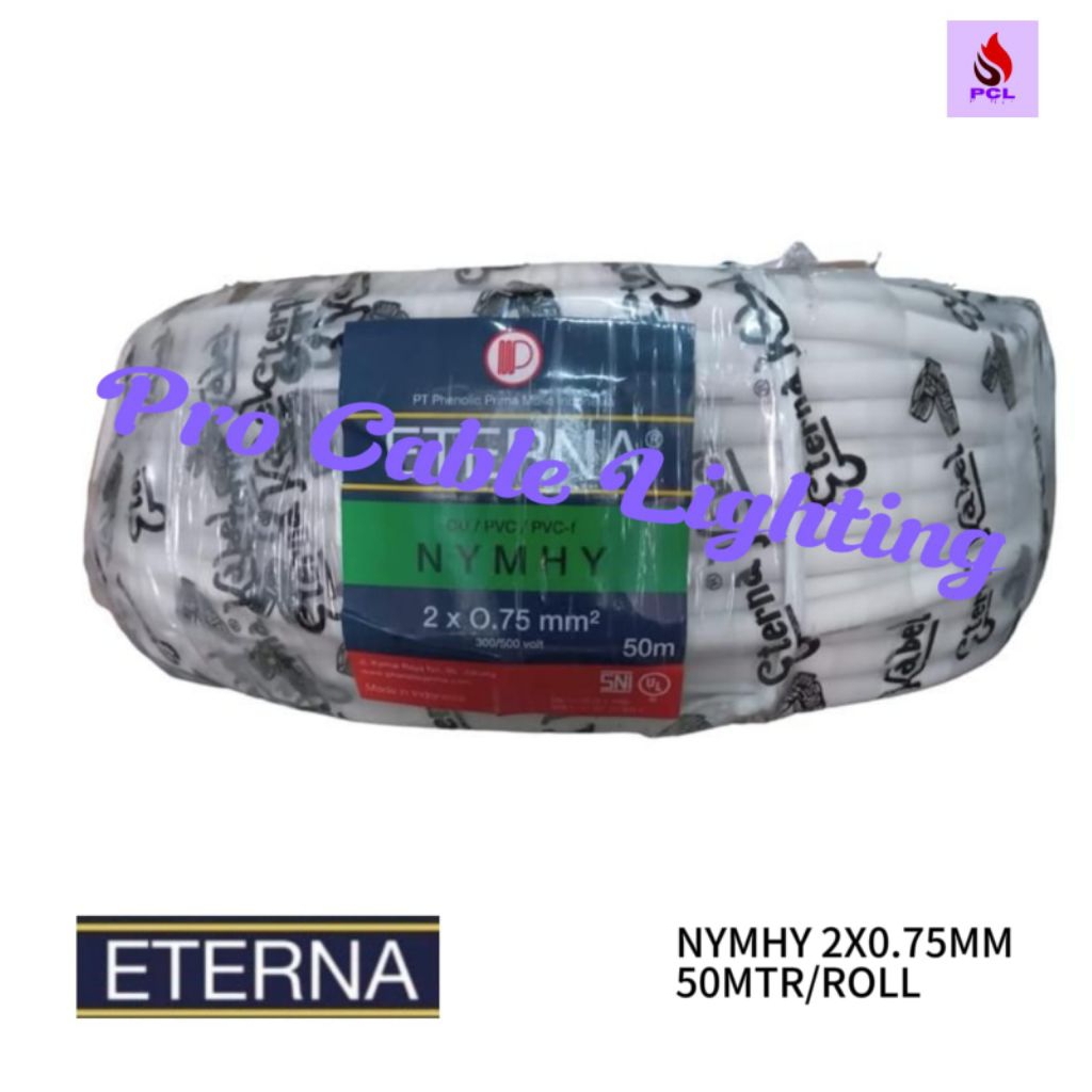 Kabel Eterna NYMHY 2X0,75 2X0.75 mm Rol 50 Meter