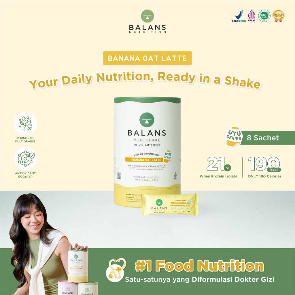 BALANS Meal Shake UYU Series Trial Tube | Banana Oat Latte | Susu Protein & Tinggi Kalsium Rendah Ka