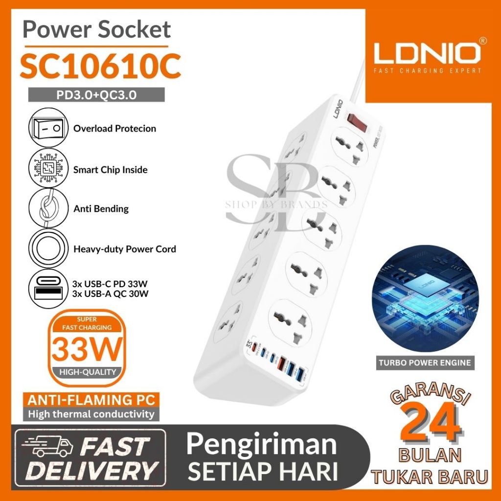 POWER SOCKET LDNIO SC10610C 33W PD/QC FAST CHARGING