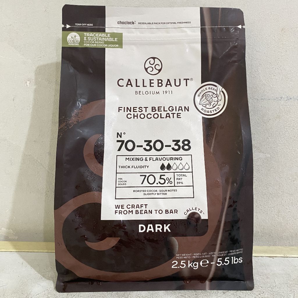Callebaut 70 30 38 Dark Chocolate Couverture 70.5% kemasan 2.5 kg | callebaut dark chocolate