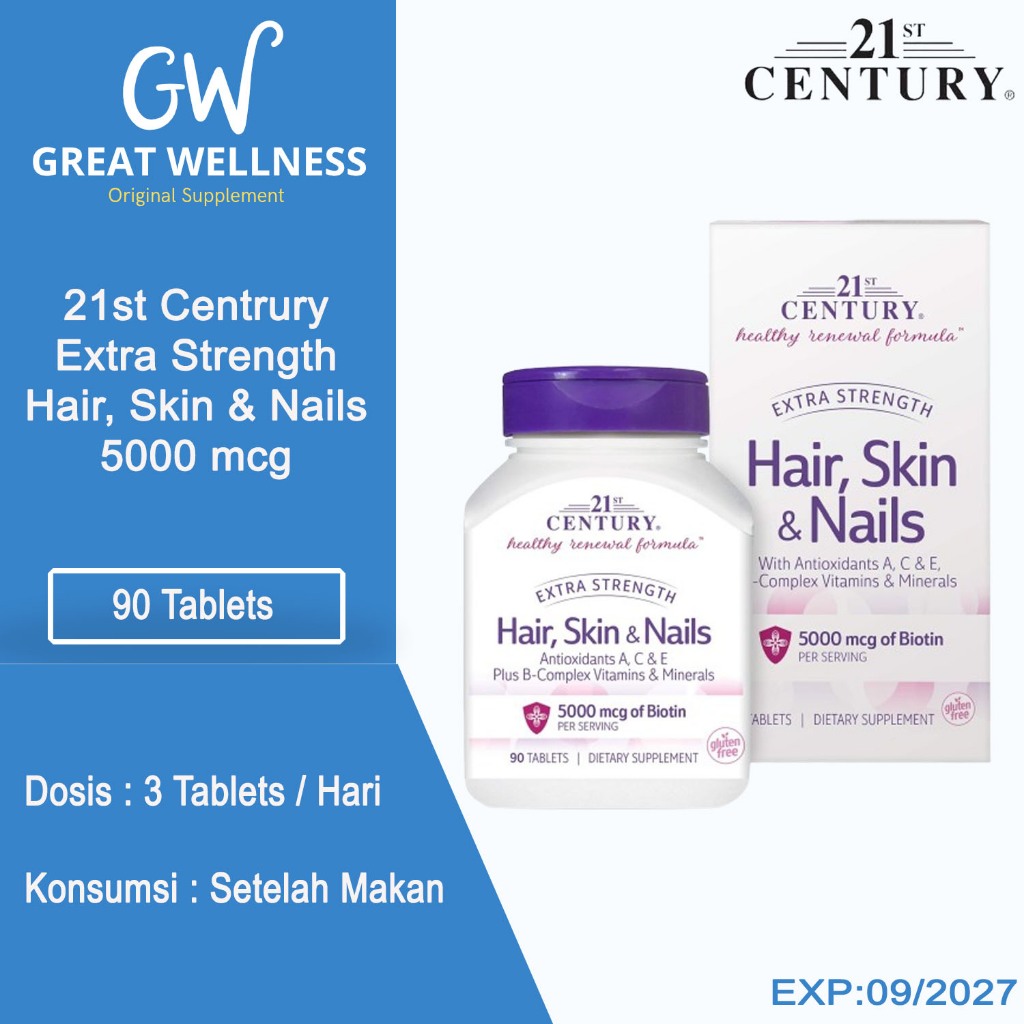(DIJAMIN ASLI) 21st Century Hair, Skin and Nails Extra Strength 90 tablets