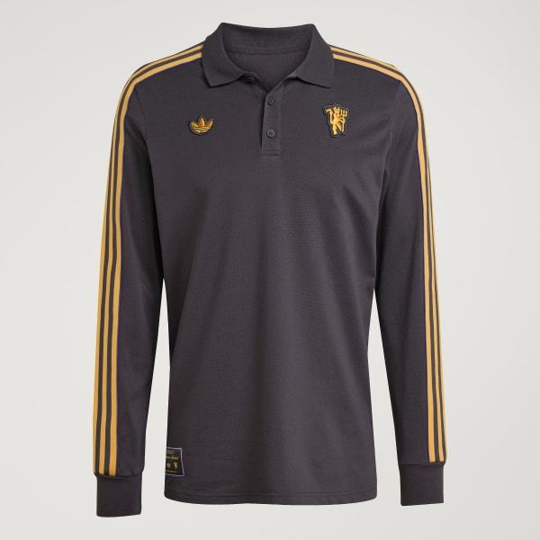 Adidas Manchester United Terrace Icons Long Sleeve Polo Shirt Utility Black JN2822