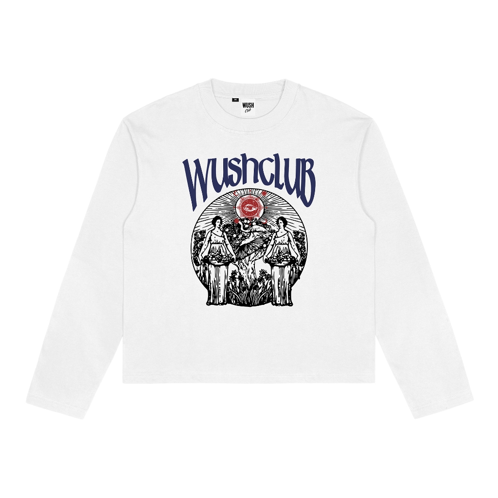 Wush Club Baju Kaos Boxy Longsleeve Pria Wanita Oversize Lengan Panjang HERA PUTIH