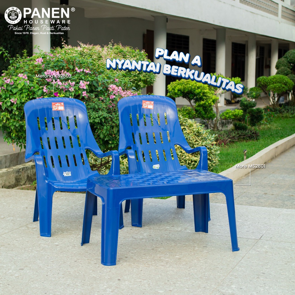 Panen Plan A Set Kursi Meja Santai Plastik Merona / Kursi Sandaran Plastik Selonjoran Malas Tinggi