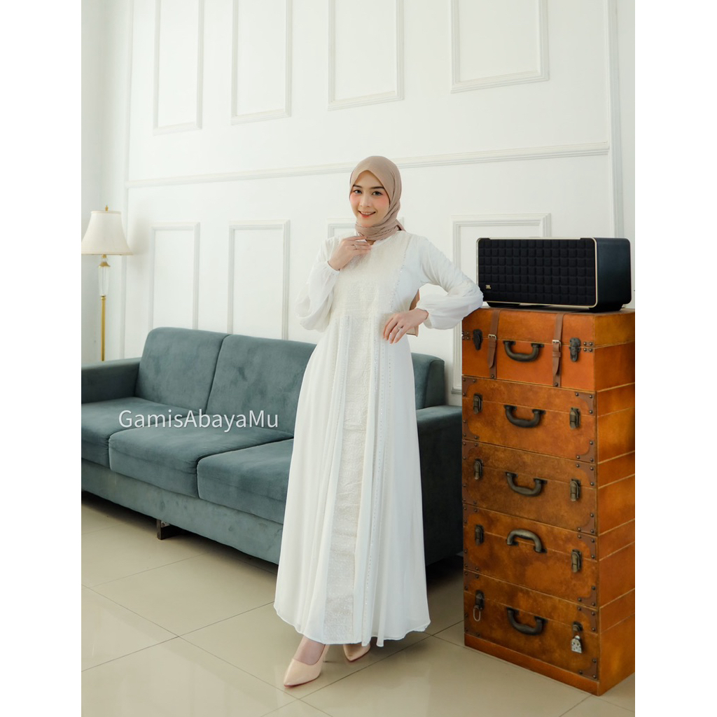 Abaya Zayna Gamis Wanita Putih Muslimah Maxy Dress