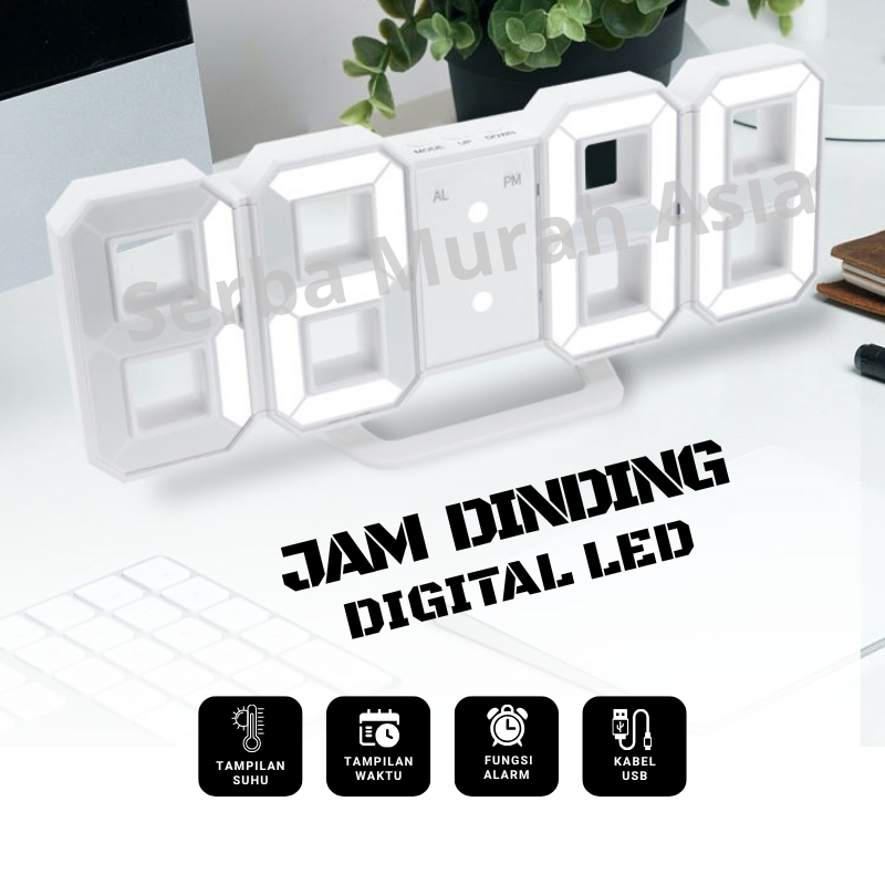 Jam Dinding Digital Alarm/Jam Meja LED 3D Digital/Jam Dinding Digital LED 3D Bentuk Angka Modern Min