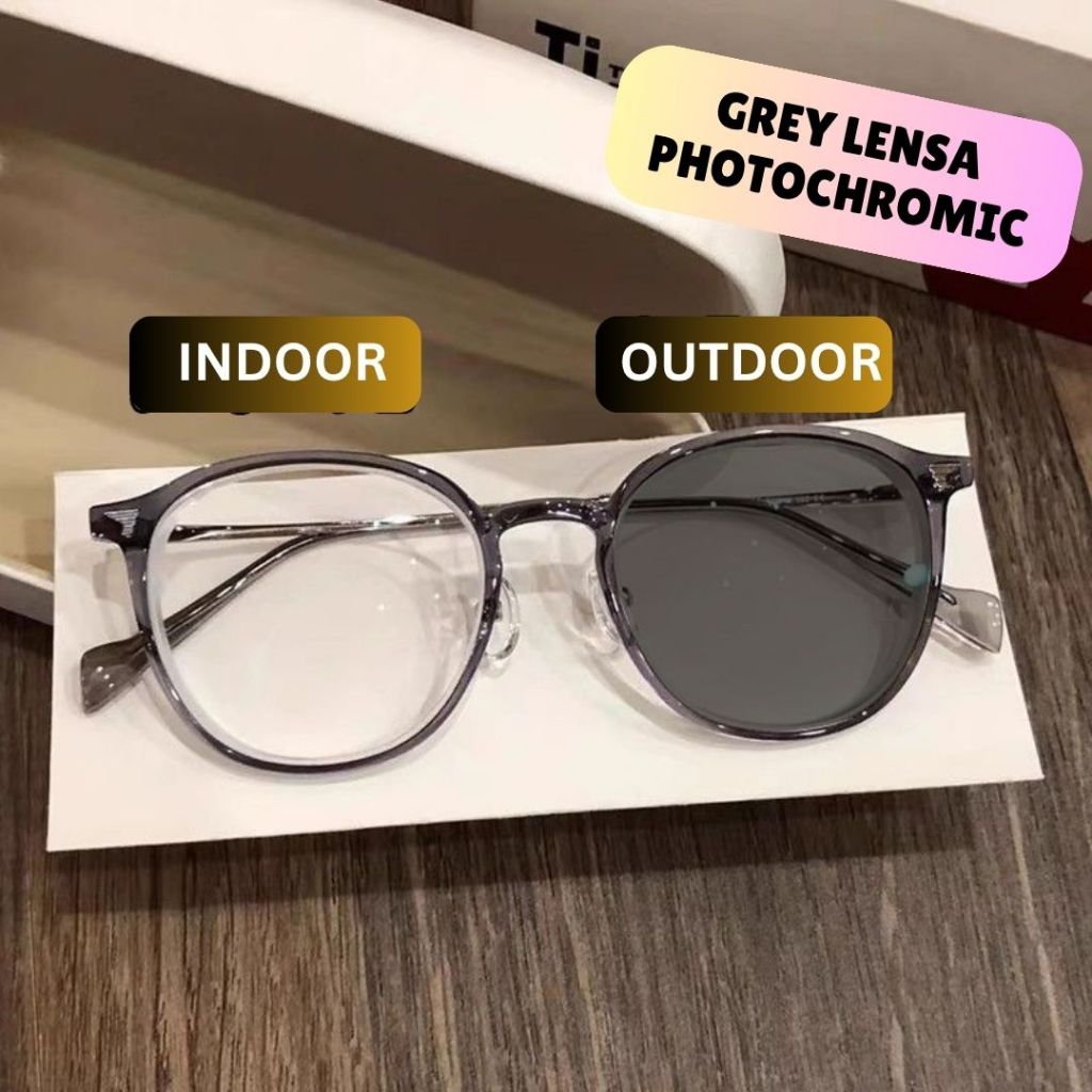 Kacamata Gaya Lensa Photochromic Lensa Bening Kotak Oval Anti Radiasi Anti Silau Anti UV Unisex