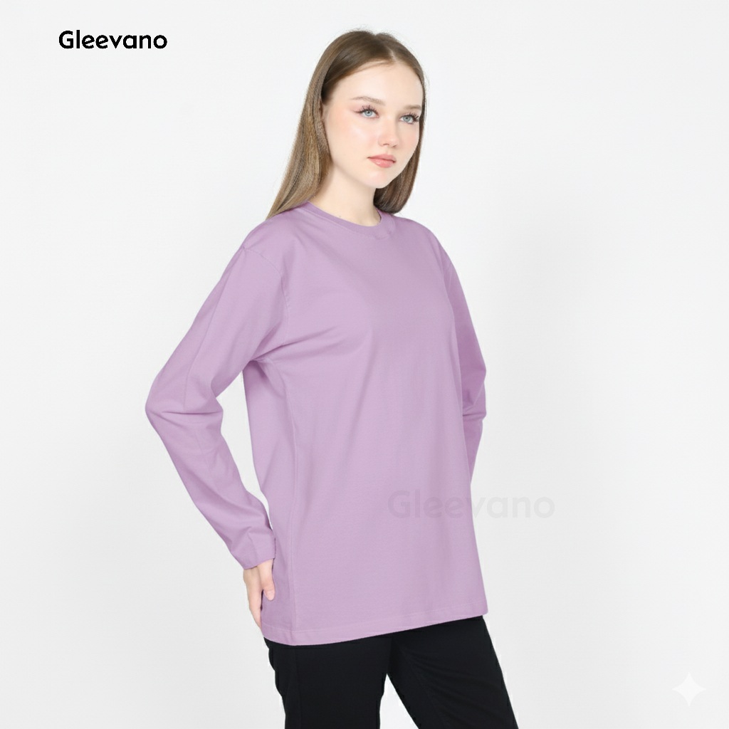 GLEEVANO - Kaos Polos Wanita Warna Ungu Muda Atau Lilac Lengan Panjang Bahan Katun 24s Supersoft