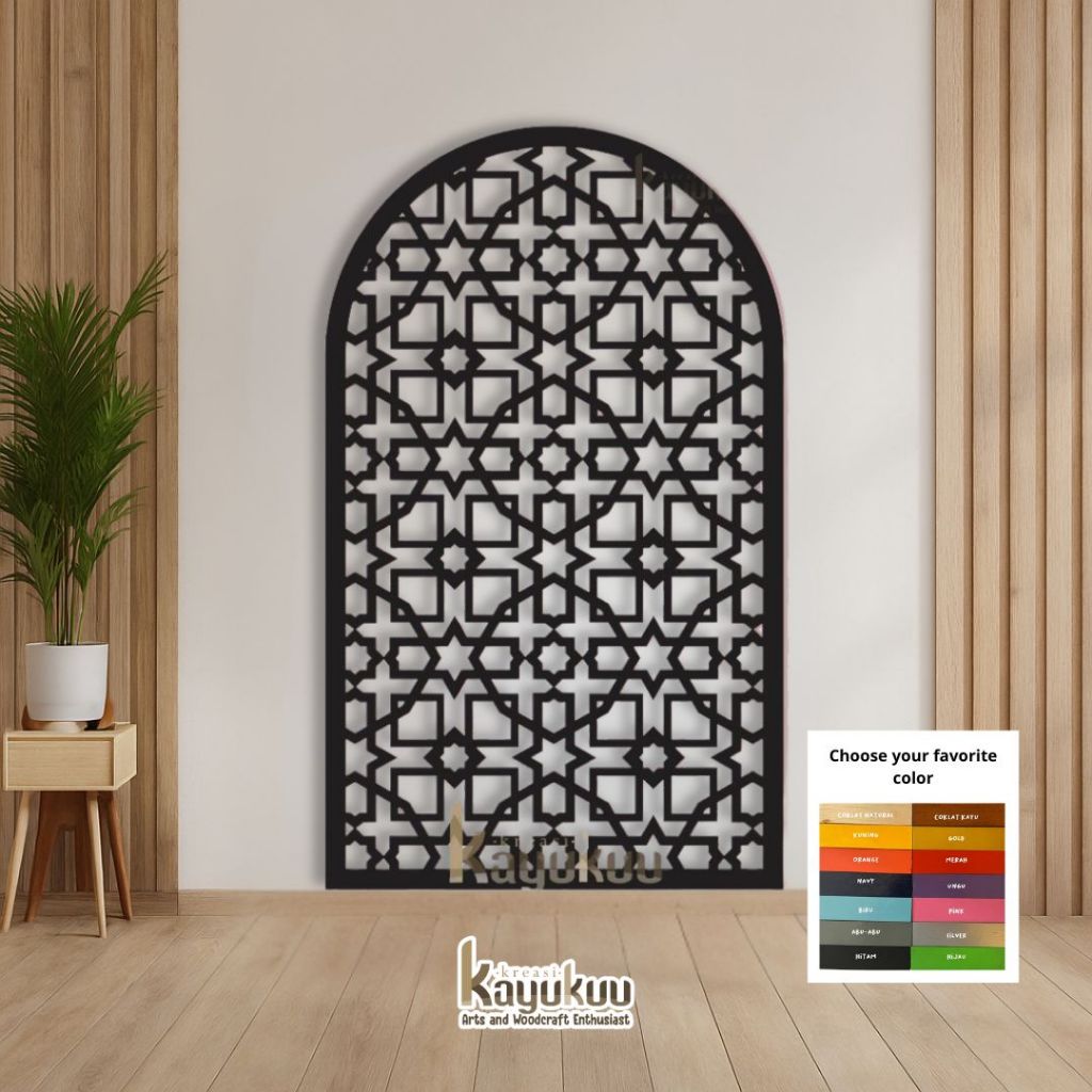 Kreasikayukuu Mihrab  Mushola Round – Hiasan Dinding Islami Minimalis | Kayu Plywood 3mm Cutting
