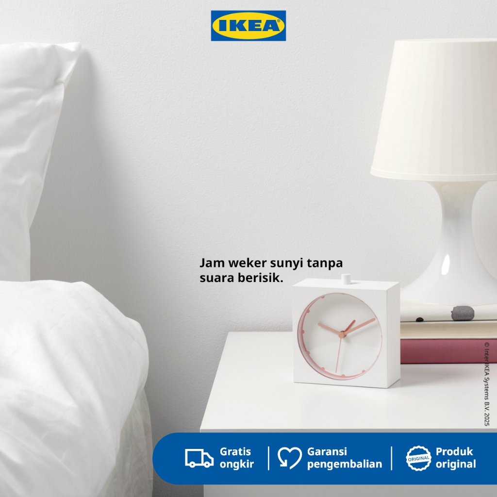 IKEA BAJK Jam Alarm / Jam Weker / Jam Beker Minimalis Putih 5x11cm