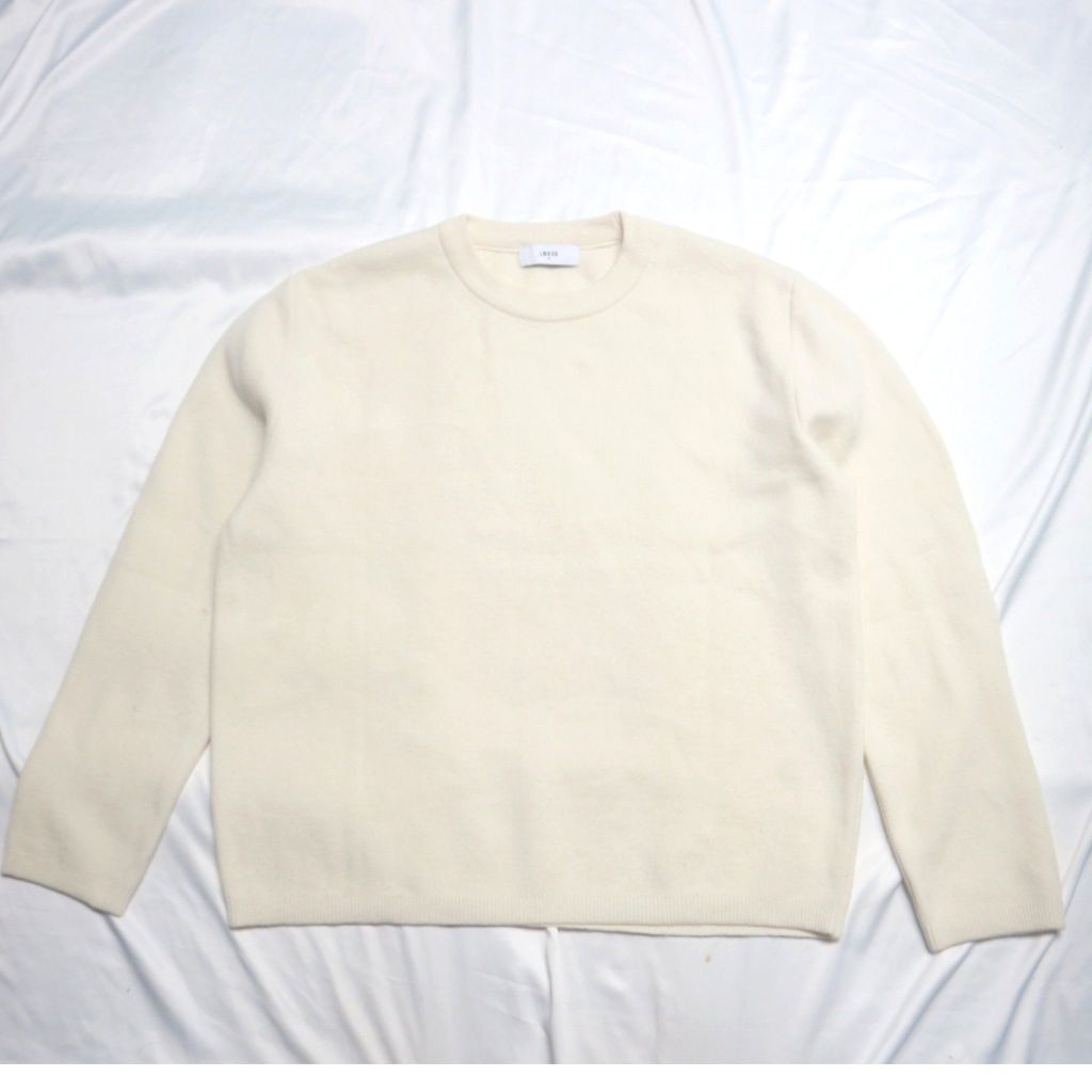 LMOOD Dutch Semi Over Knit Cream Bahan Lembut Tebal Keren Korean Minus Noda Sweater Sweatshirt Crewn