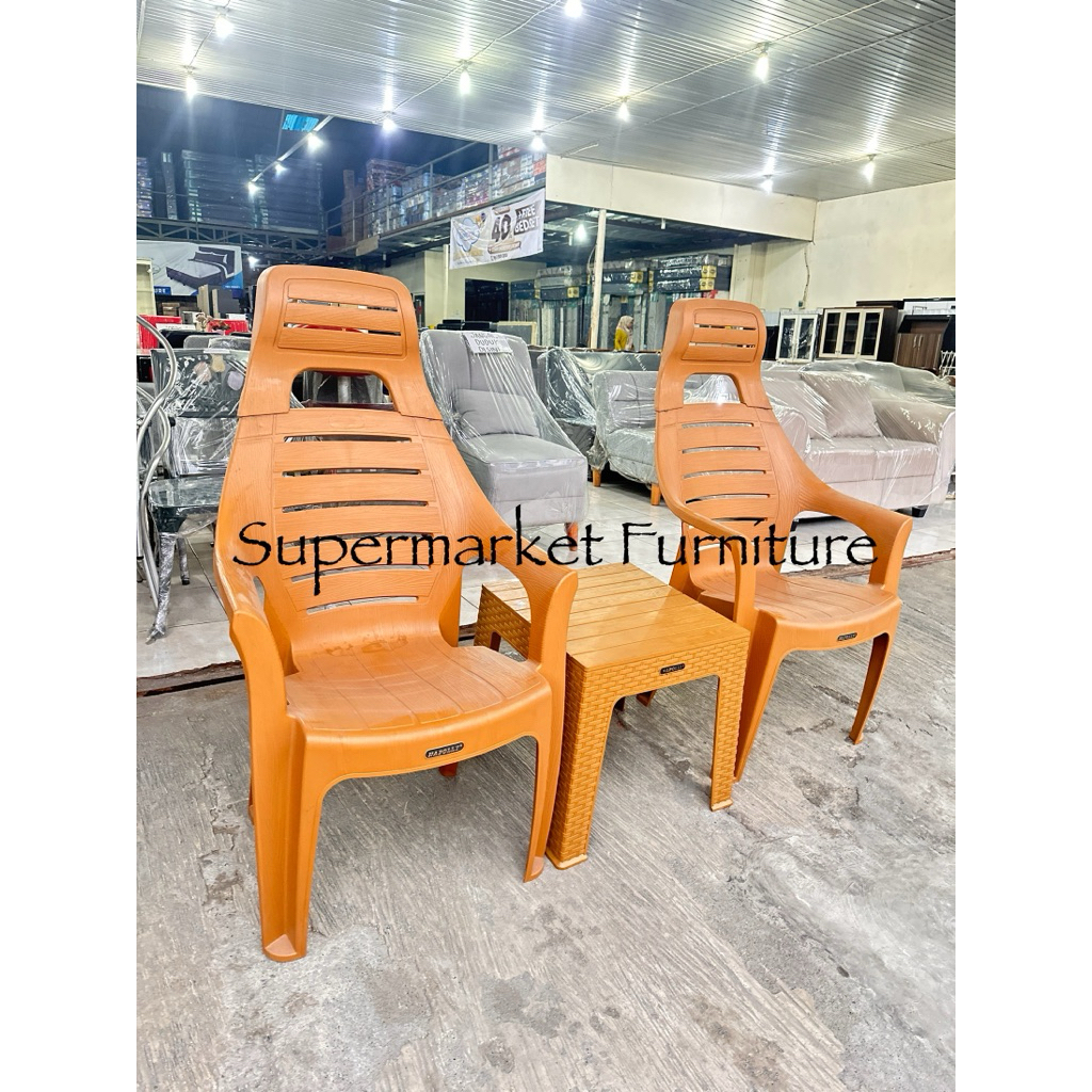 NAPOLLY KURSI PLASTIK SET 2 KURSI PW 678 HR SANDARAN + MAPAN 45 JATI