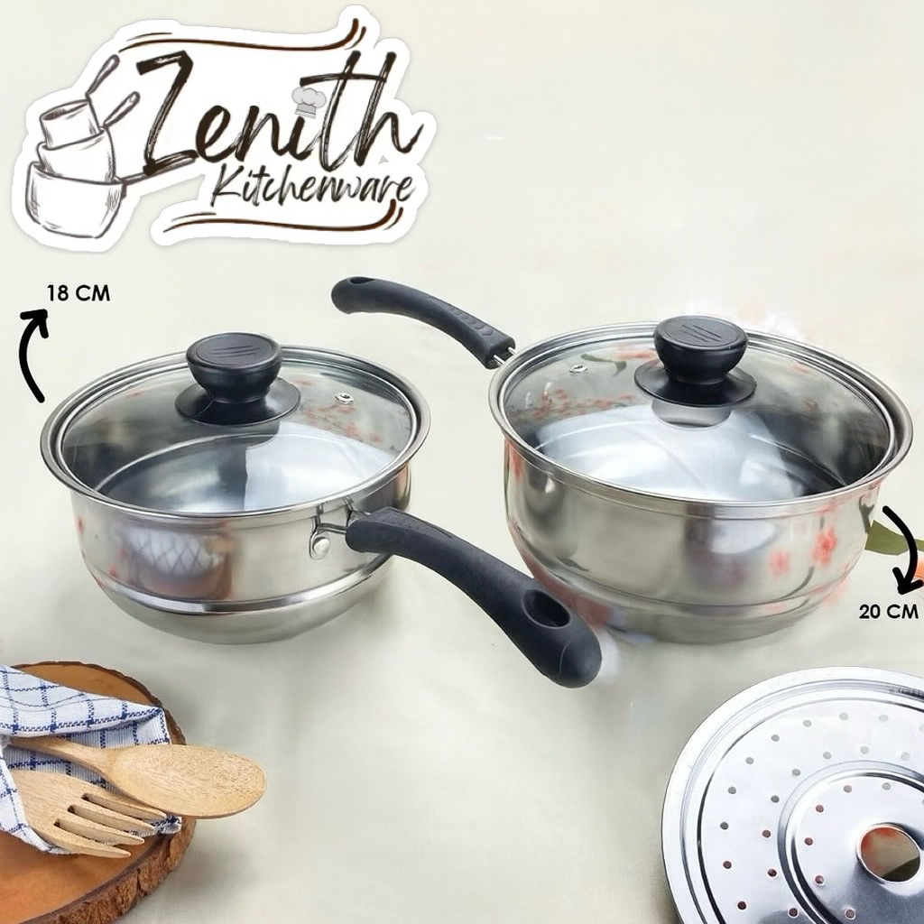 PANCI SUSU SUBRON STAINLESS STEEL DENGAN STEAMER/ MILK POT WITH STEAMER/ PANCI KUKUS SUBRON