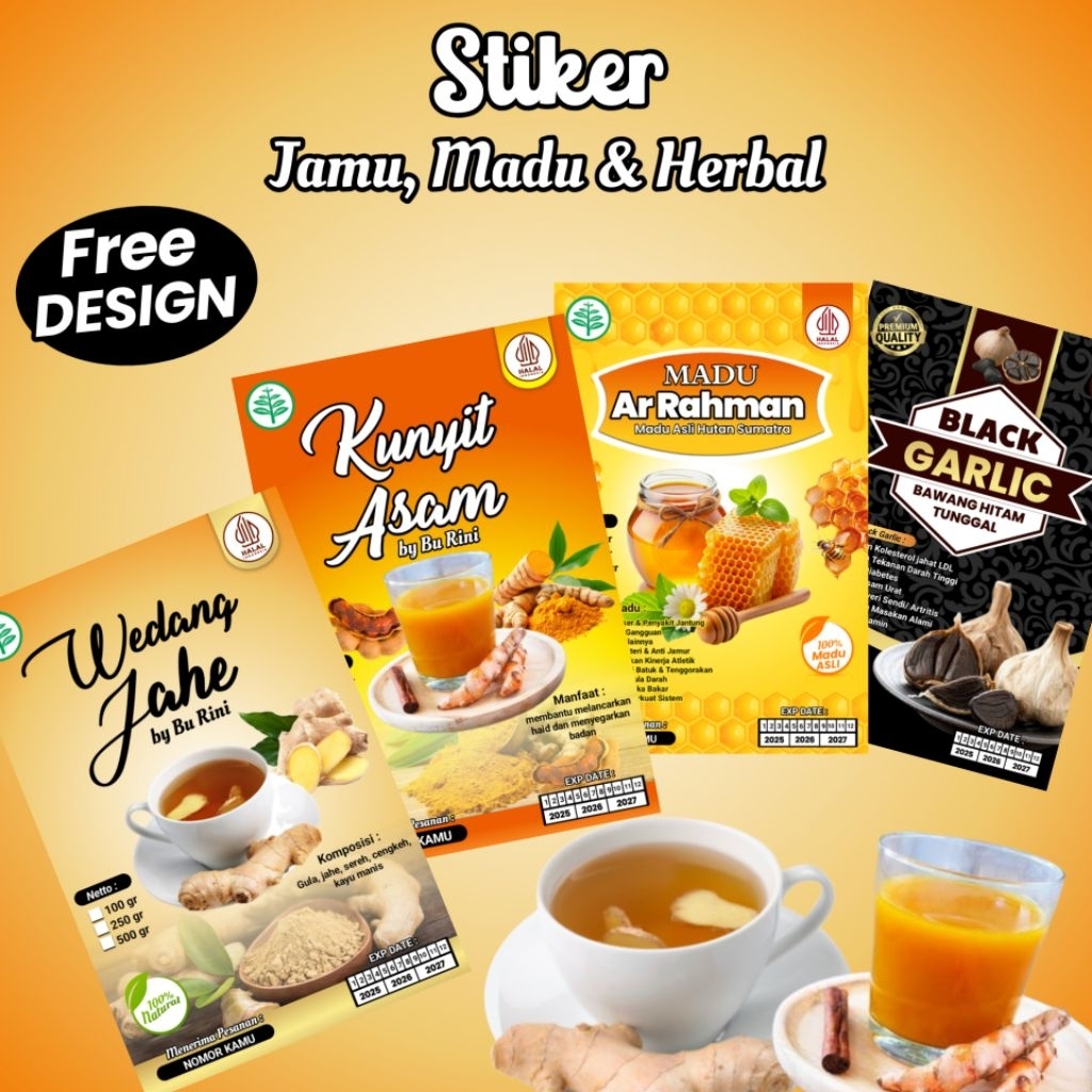 ( isi 100 pcs stiker ) Stiker Jamu Stiker Herbal Stiker Wedang Jahe Stiker Jahe Stiker Kunyit Asam S