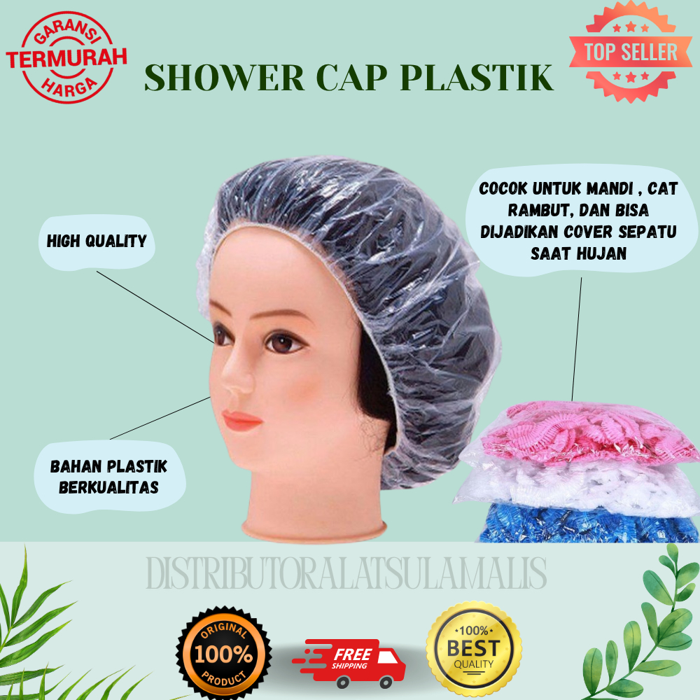 PENUTUP KEPALA PLASTIK MANDI SHOWER CAP PLASTIK