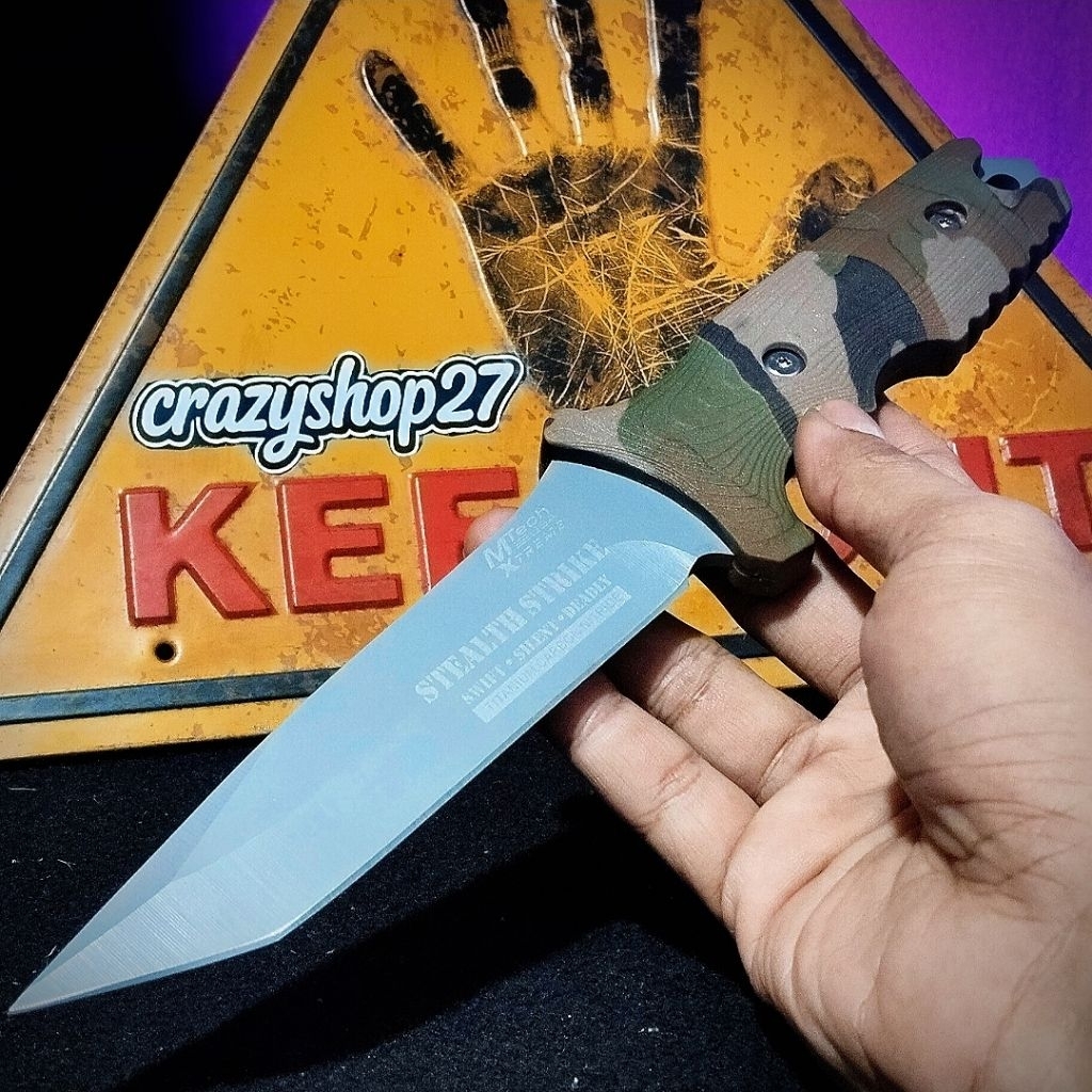 Pisau Taktikal MTECH Stealth Strike Titanium – Survival, Hiking, Outdoor + Sarung