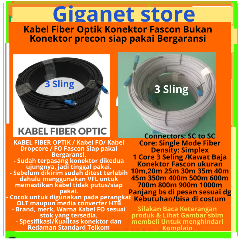 Kabel FiberOptik Dropcore FTTH  kabel FO Fascon Kabel Wifi 1000 meter Siap Pakai Bergaransi