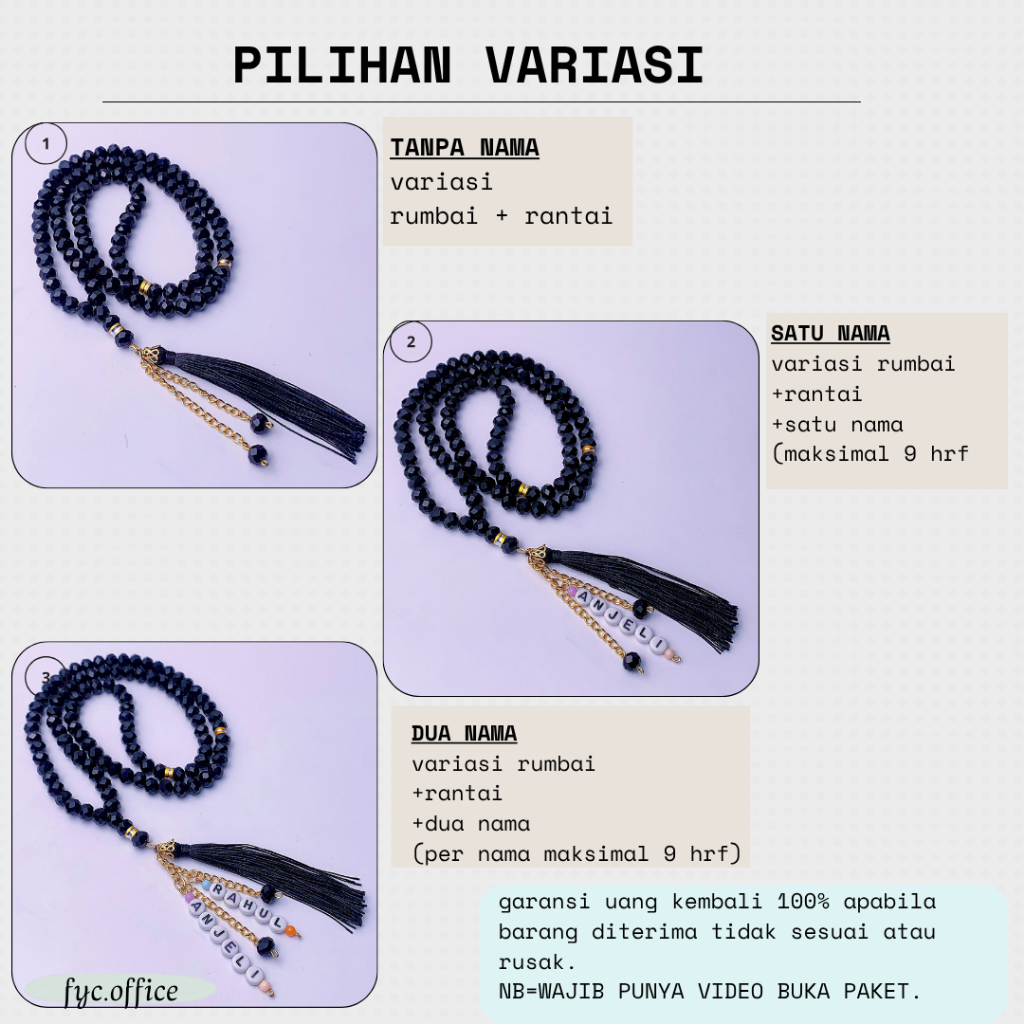 tasbih kristal 99 butir cantik custom nama/tasbih nama/tasbih 99/tasbih kristal