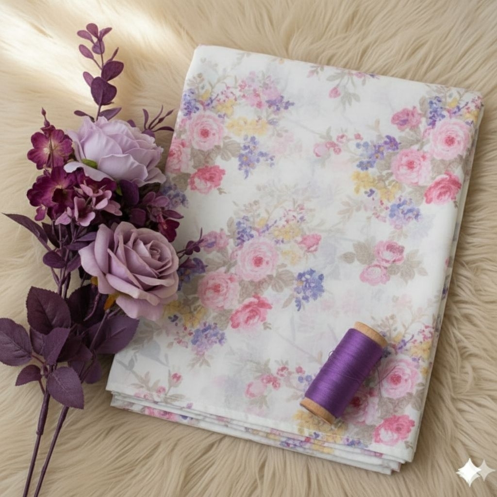 Kain Sifon Sutra Motif Bunga Mawar Korea – Bahan Ceruty Premium, Jatuh & Adem, Cocok Gamis, Dress, H