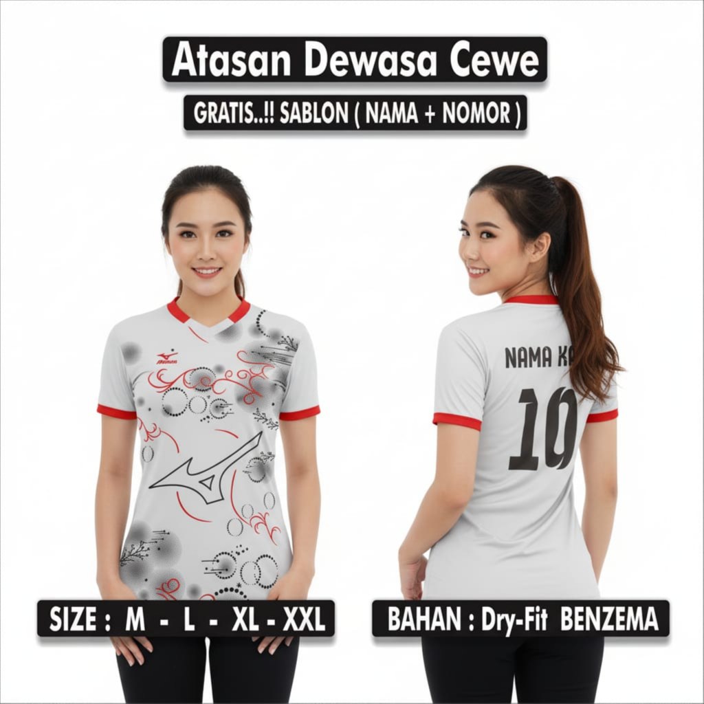 ( Free Costum Nama Nomor ) Baju Atasan Wanita Kaos Olahraga Bola Voli Badminton Gym lari