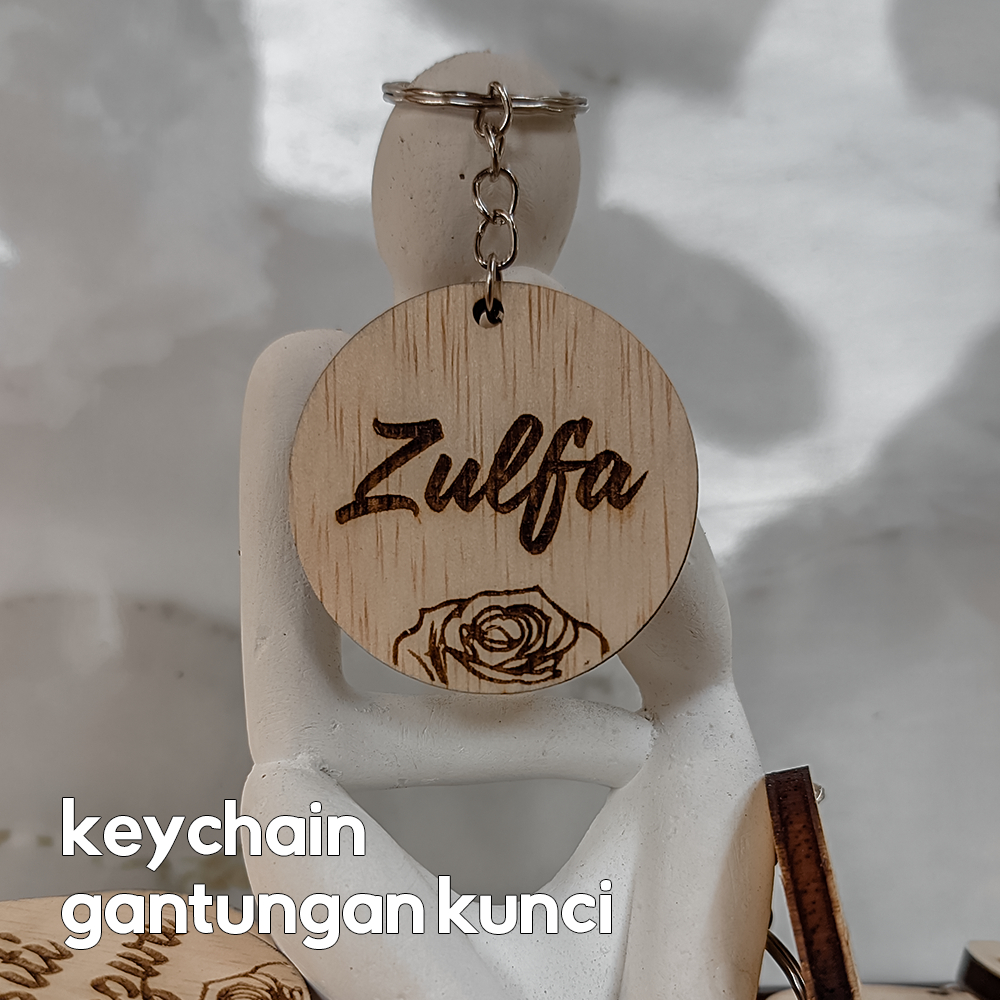 Keychain Kayu Custom Ukir Nama Personal  Ganci Kayu Grafir Nama | Souvenir Gantungan Kunci Unik