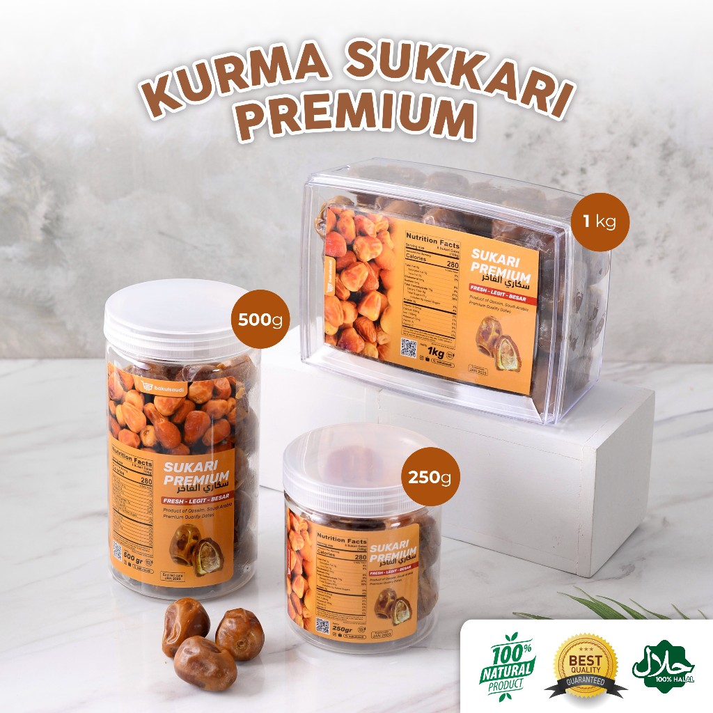 Kurma Sukkari Premium VIP Lembut Original 100% Jumbo / Kurma Raja Kurma Sukari Basah Premium Asli