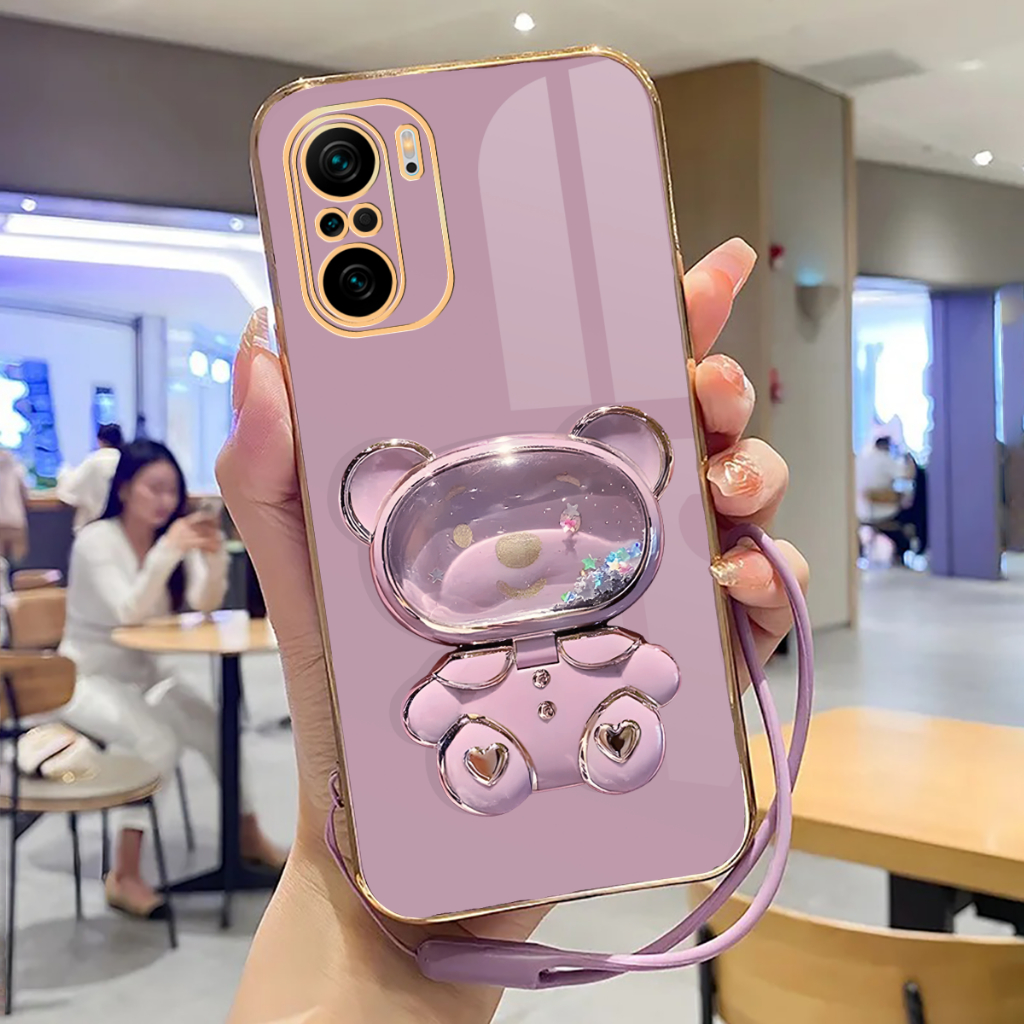 Soft Case Poco F3 Case Stand Holder Mirror Silicone Luxury Plating