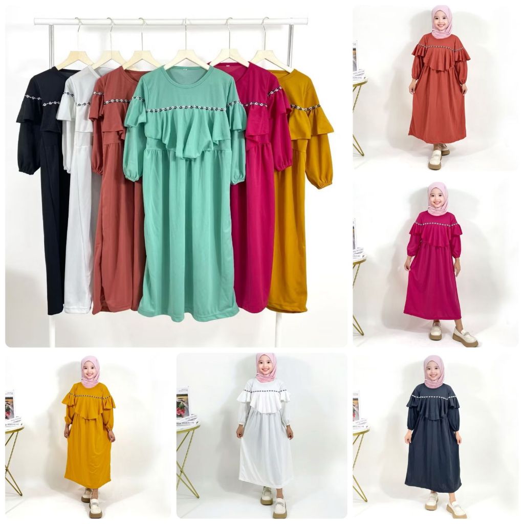 (3-11 TH) Gamis Anak Perempuan Busana Muslim Anak Renda Lipit Dada Fashion Dress Baju Muslim Anak Ce