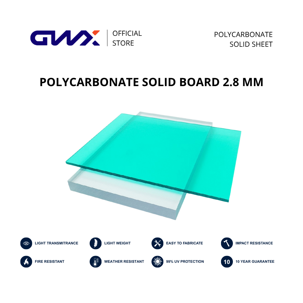 Atap dan Sekat Polycarbonate Solid Sheet GWX 2.8 MM Panjang (Meteran) 2,44 M | Atap Transparan | Kan