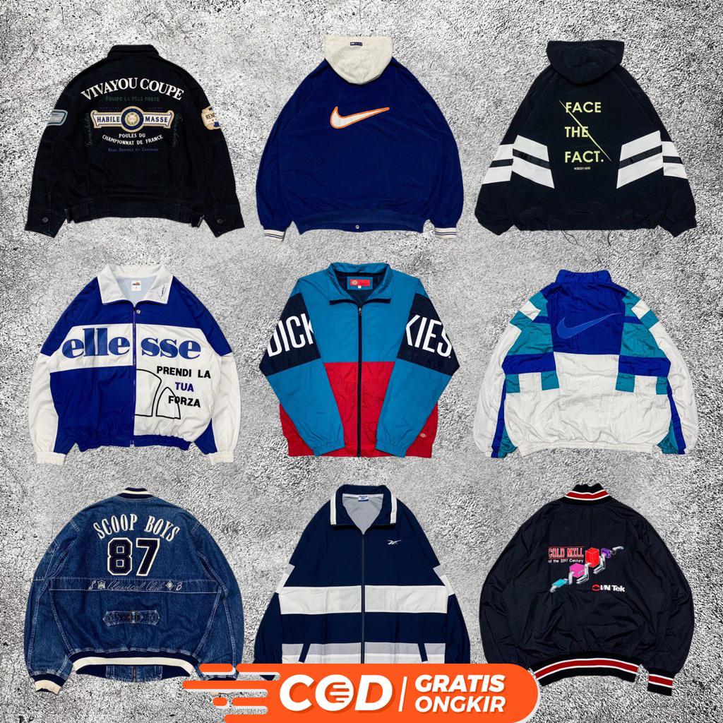 ‼️STOK BARU 2 DESEMBER‼️Jaket Parasut Windbreaker Mix Vintage Sports Casual Jacket Second
