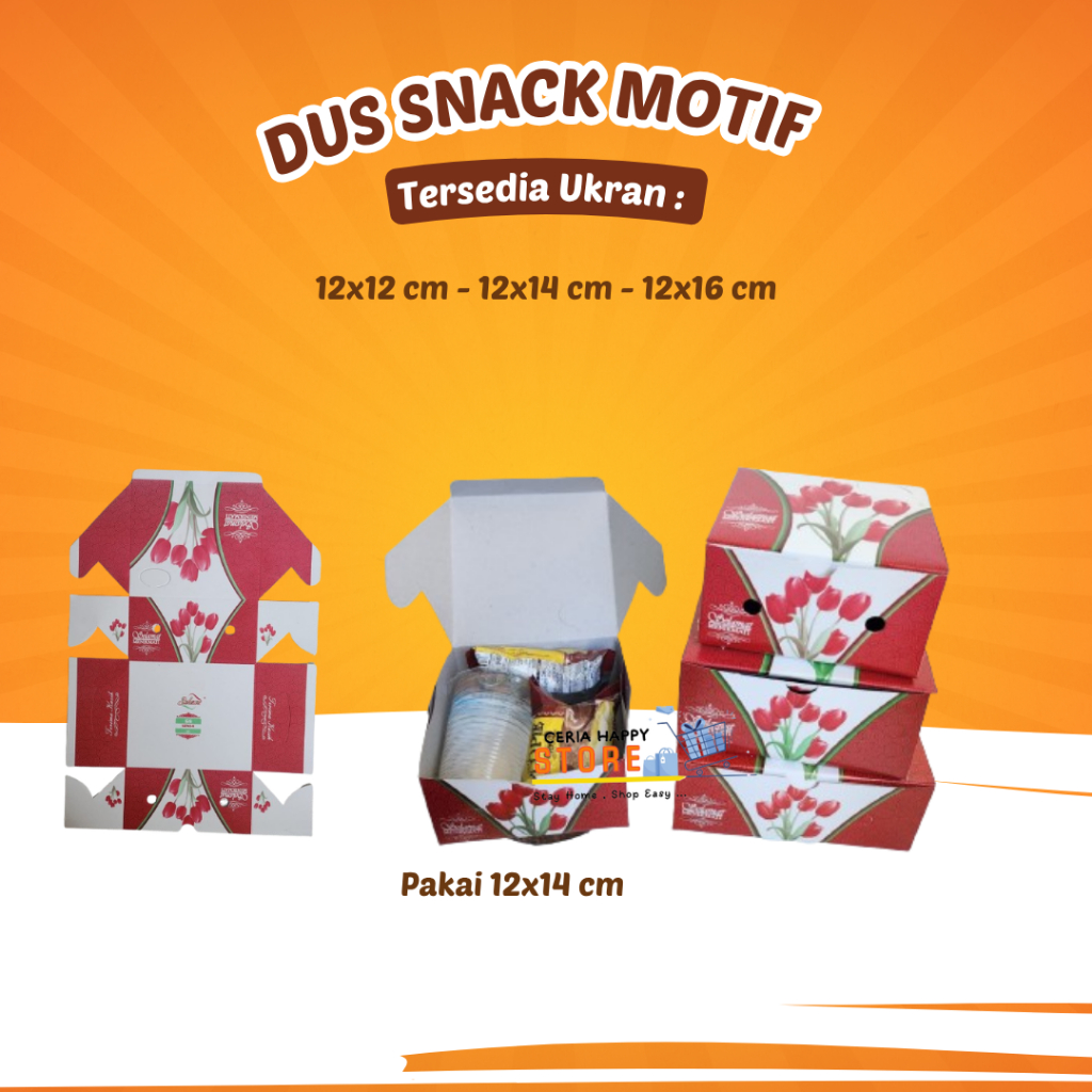 CERIA - Box Dus Snack / Dus Kue / Dus Ulang Tahun / Dus Makanan / Due Pukis Ukuran 12x12 12x14 12x16