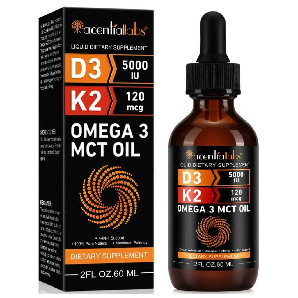 Acentiallabs Vitamin D3 (5000 IU), Vitamin K2 (120 mcg), dan Omega-3 MCT Oil
