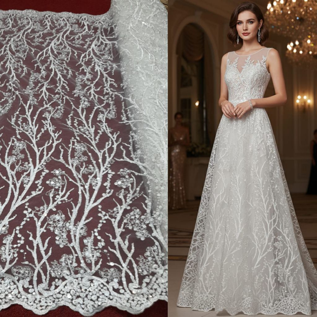 Kain bahan tile payet siquin akar premium / Kain tile payet siquin akar mewah